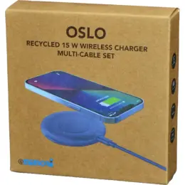 Oslo @memorii Recycled 15W Wireless Charger & Multi Cable Set Blue Gift Box